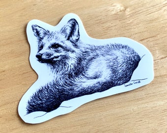 Vinyl Printed Fox Illustration Sticker, Animal Drawing, Wildlife Art, Holographic Sticker, Vinyl Sticker, Stationery, Drawing, Laptop Decals