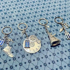 Metal Charm Keyrings, Sci-Fi themed Keyring, Doctor Who, Gift, 10th Doctor, 13th Doctor, 60th Anniversary, Dr Who