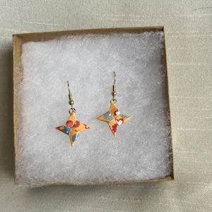 Japanese print origami throwing star earrings
