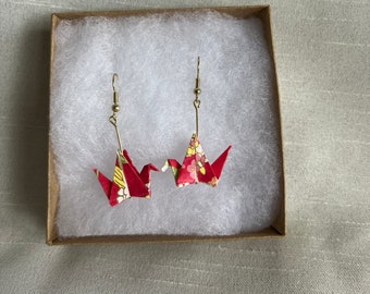 Japanese print origami bird earrings