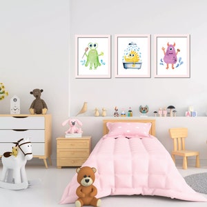 Monster Bath Art Print – Playful Kids Bathroom Decor