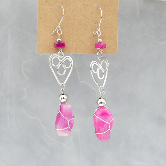 Pink Fashion earrings Pink Quartz Chandelier earrings silver earrings Pink drop earrings gift for her handmade earrings Fashion Jewelry Gift