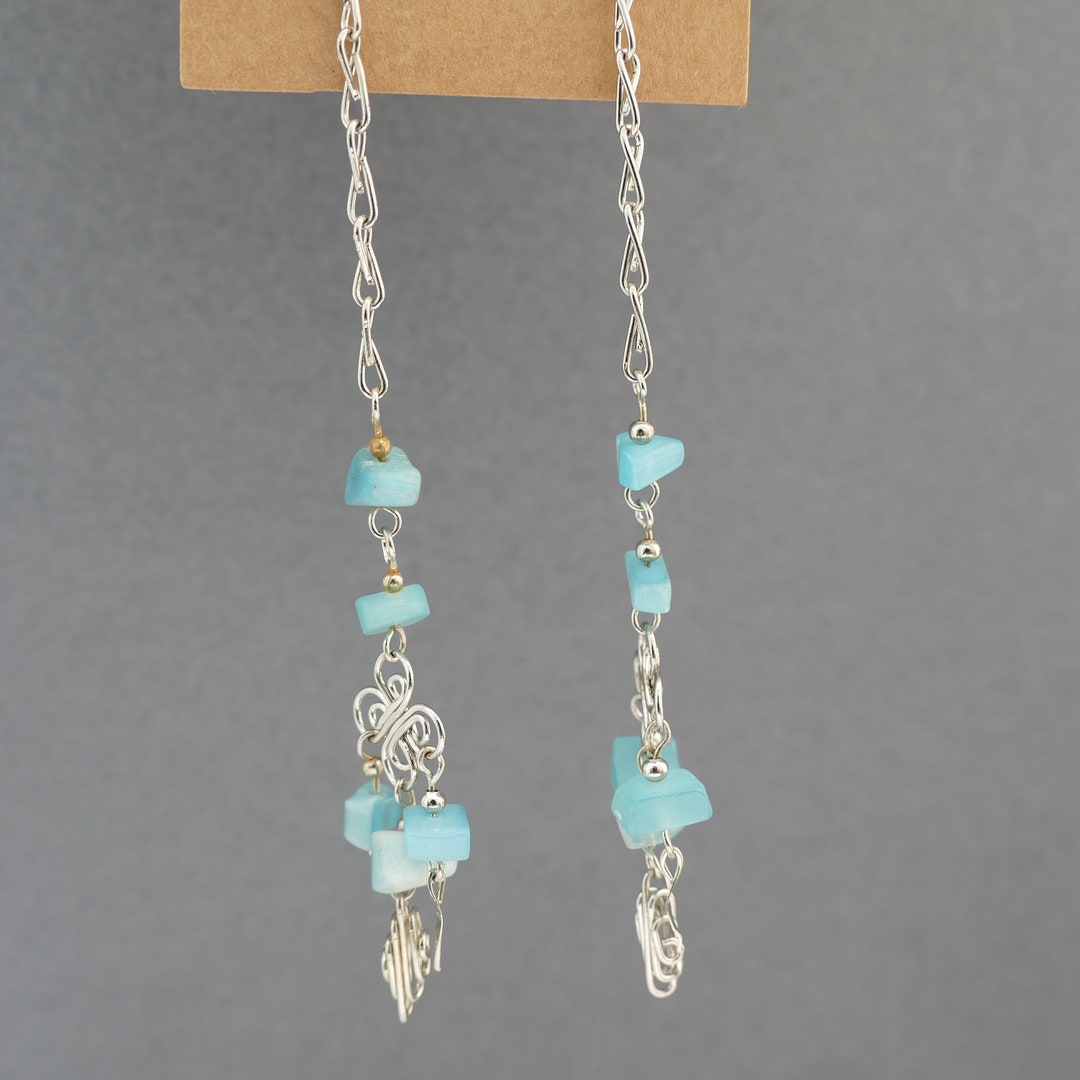 Slim Light Blue Quartz Earrings Asymmetrical Light Blue Quartz Earrings