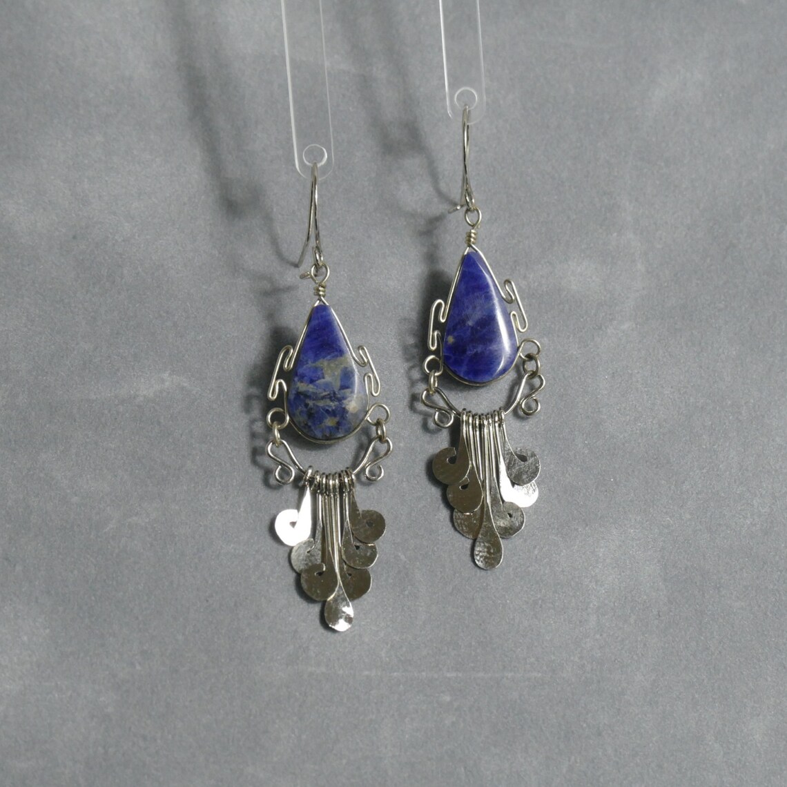 Chandelier Earrings w/ Blue Sodalite Gemstone 2.3 Inches Long Etsy