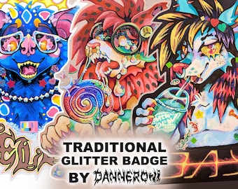 CUSTOM Mixed Media Fursuit Glitter Badge by Danneroni