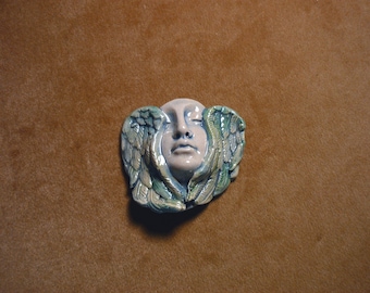 Priestess spiral goddess handmade ceramic guardian protection and strength beading jewelry altar doll magic the face Diane Briegleb 274