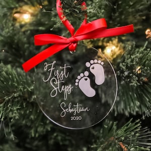 Baby's First Steps Ornament | Engraved Christmas Ornament, Milestone Announcement, Christmas Keepsake