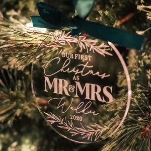 Clear Acrylic engraved Christmas Ornament, First Christmas as Mr and Mrs, Mrs and Mrs, Mr and Mr, First Christmas Married