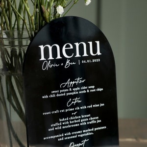 Cartes Pour Menu De Table En Acrylique Recto Verso | Menu de mariage, menu de mariage en acrylique, numéro de table avec menu