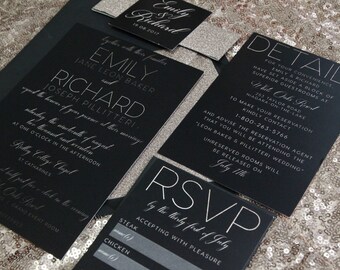 black wedding invite etsy wedding invitation black