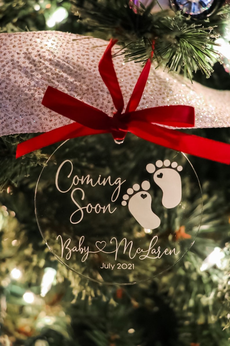 Coming Soon, Pregnancy Engraved Christmas Ornament We're Expecting, Christmas Ornament, Pregnancy Announcement Clear Engraved