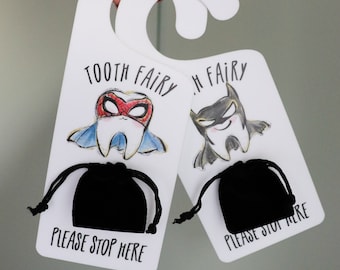 Super Hero Tooth Fairy Door Hanger | tooth fairy sign, lost tooth, gift for kids, super tooth, super hero