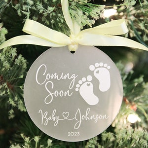 Coming Soon, Pregnancy Engraved Christmas Ornament We're Expecting, Christmas Ornament, Pregnancy Announcement Frosted White Print