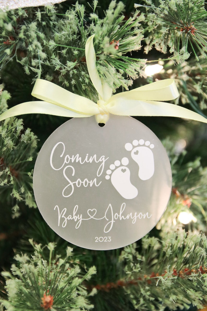 Coming Soon, Pregnancy Engraved Christmas Ornament We're Expecting, Christmas Ornament, Pregnancy Announcement Frosted White Print