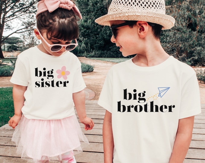 Featured listing image: Big Sister or Big Brother Shirt, Baby Announcement, Matching Sibling Shirts, New Big Sibling, Soft Natural Color Cotton