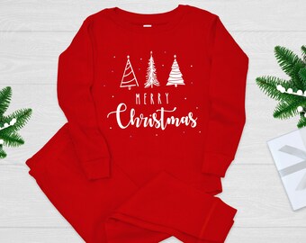 Kids Merry Christmas Pajamas, Modern Christmas Pajamas, Red Pajamas, Snug-Fit Pj's, Family Matching, Holiday, 2022 Christmas