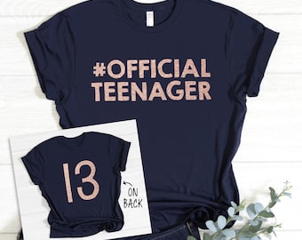 13th Birthday Shirt, NAVY Teenager Shirt, Teen Gift, 13th birthday, Official Teenager Shirt, Teen Shirt, Shimmer Rose Gold, Navy Blue, Soft
