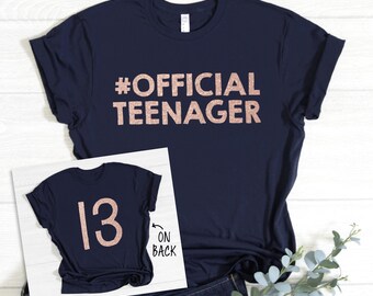 Official Teenager Shirt, 13th Birthday, Rose Gold on Navy