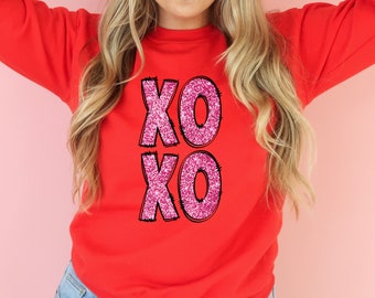 Valentine's Day Shirt, Valentine's Gift, Love Shirt, Printed Glitter, XOXO Shirt, Matching Family