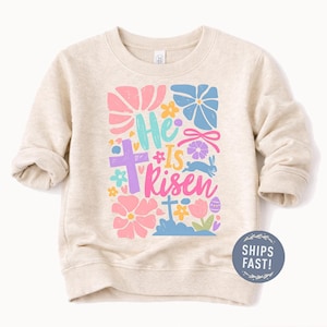 Girls Easter Tee or Sweatshirt: He Is Risen, Natural Girl Pullover, T-Shirt