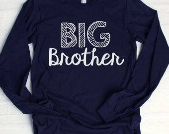 Navy Long Sleeve Big Brother Shirt, Big Brother Shirt Long Sleeves, Shirt for Big Brother, Blue Big Brother, Navy Blue, White, Soft Cotton