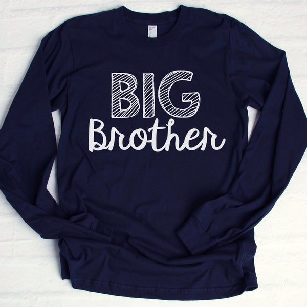 Navy Long Sleeve Big Brother Shirt, Big Brother Shirt Long Sleeves, Shirt for Big Brother, Blue Big Brother, Navy Blue, White, Soft Cotton