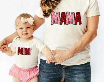Mama & Mini SET, Valentine's Day Shirts, Printed Glitter, Mom and Me, Valentine's Gift, Love Shirt, Gift Shirt, Matching Family