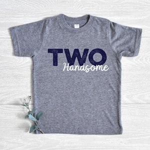 Two Shirt, Two Handsome, 2nd Birthday Shirt, Navy Blue, Two Birthday Shirt, Trendy Birthday Tee, Cute Birthday Shirt