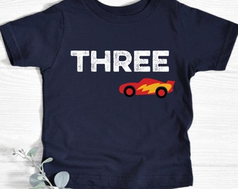 Race Car Birthday Shirt, THREE, 3rd Birthday, Racing Birthday Boy Shirt, Birthday Outfit, Race Car Party Outfit, Nascar Birthday Shirt