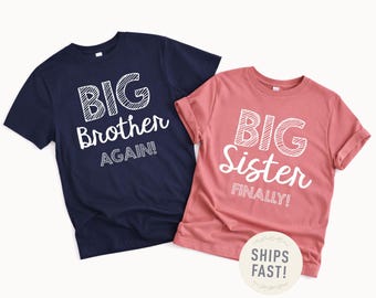 Grand frère ENCORE, Grande soeur ENFIN, Troisième bébé, Faire-part de cadeau, Assortiment, Petit frère, Tenues d'hôpital pour frères et sœurs, Associer frères et sœurs