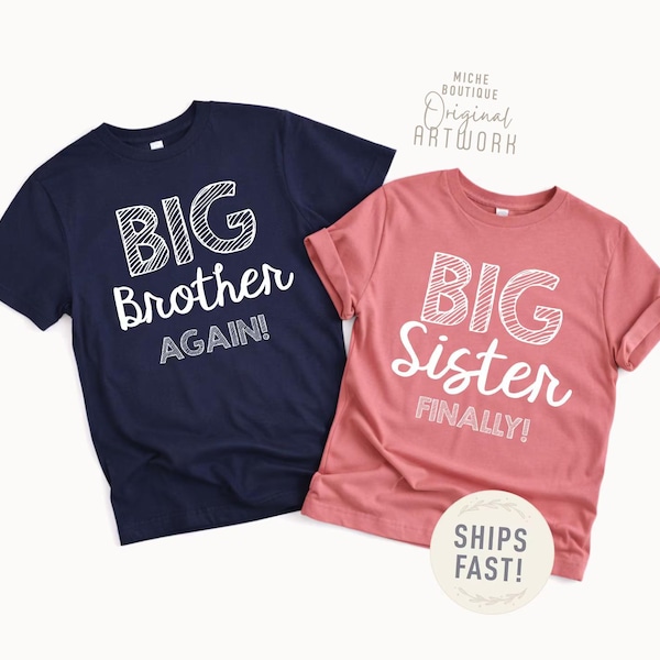 Big Brother AGAIN, Big Sister FINALLY, Third Baby, Gift Announcement, Matching, Little Brother, Sibling Hospital Outfits, Matching Siblings