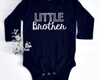 Long Sleeve NAVY Little Brother Bodysuit, Brother Shirt, Long Sleeves, Baby Brother, Matching Brothers, Navy Blue, Boy Coming Home Outfit