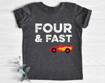 FOUR & FAST, Race Car Birthday Shirt, 4th Birthday, Racing Birthday Boy Shirt, Birthday Outfit, Race Car Party Outfit, Nascar Birthday Shirt