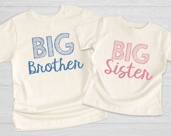 Big Sister or Big Brother Shirt, Matching Sibling Shirts, Baby Annoucement, Soft Natural Color Cotton