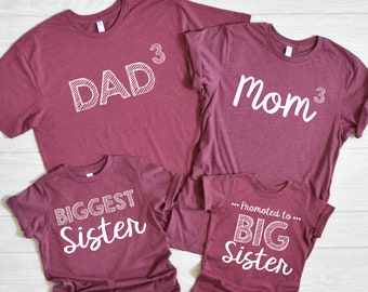 Mom of 3 Shirt, Matching Shirts for Baby Announcement, Big Sister Shirts, Baby Annoucement Shirt, Mom of Three Kids, Soft Cotton