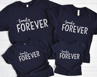 Family Gift Shirt Forever, Family Forever Shirt, Gift Idea, Soft Cotton, Vacation Shirt, White on Navy