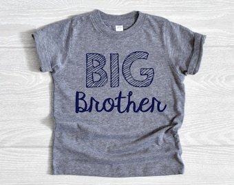 Navy Big Brother Shirt, Toddler Boy Brother Shirt, Shirt for Big Brother, New Big Brother, Grey Soft Cotton