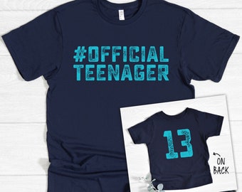 Official Teenager NAVY & Teal Aqua Shirt, Official Teenager Shirt, Teen Boy or Girl Shirt, Shirt for Teenager, 13th Birthday Gift Shirt