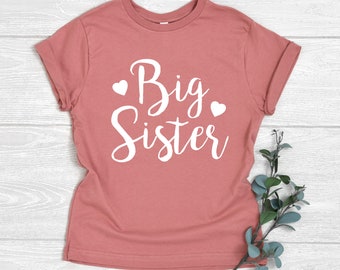 Pink Big Sister Shirt With Hearts, Baby Announcement Toddler Shirt, Shirt for Big Sister, New Big Sister Shirt with Hearts, Soft Cotton