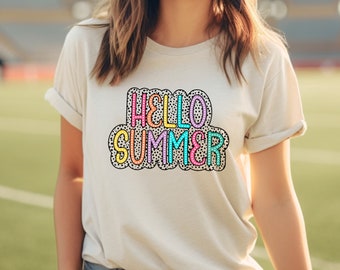 Hello Summer Shirt, Trendy Beach Shirt, Vacation, Women's Shirt, Gift Idea, Best Summer Shirt, Natural Color Cotton