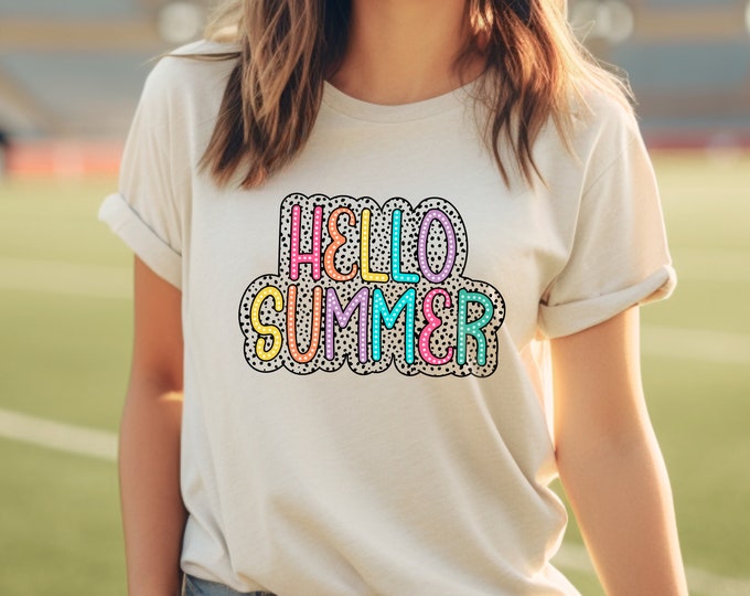 Featured listing image: Hello Summer Shirt, Trendy Beach Shirt, Vacation, Women's Shirt, Gift Idea, Best Summer Shirt, Natural Color Cotton