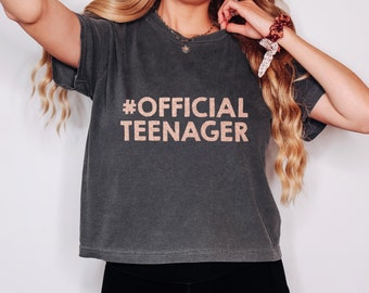 Official Teenager Shirt, Shimmer Rose Gold, Crop Top, Teenager Shirt, Cropped Tee, Boxy T-Shirt, Teenager Gift Idea
