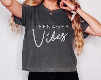 Teenager Vibes™ Cropped Teenager Shirt, Teen Gift Idea, Crop Top, Boxy T-Shirt, 13th Birthday Shirt, Teenager Gift Idea