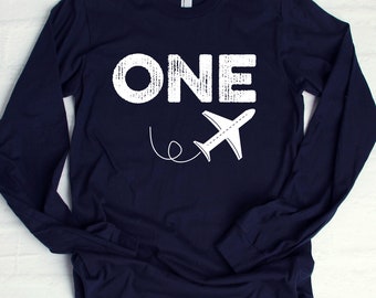 ANY AGE! Navy Long Sleeve Airplane Birthday Shirt, Bodysuit Toddler Youth, Personalized Airplane Shirt, Custom Airplane Birthday Shirt