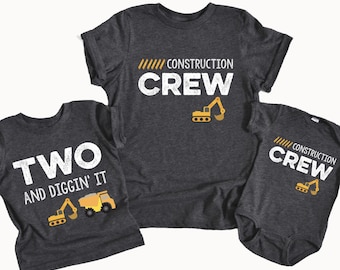 Birthday Boy Shirt, Construction Shirt, Two and Diggin&#39; It, Dump Truck Birthday, Excavator Birthday, Construction Crew Shirt