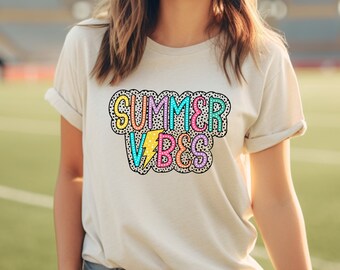 Summer Vibes Shirt, Trendy Beach Shirt, Vacation, Women's Shirt, Gift Idea, Best Summer Shirt, Retro, Natural Color Cotton