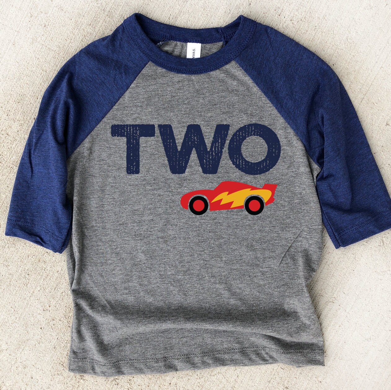 ANY AGE! Race Car Birthday Boy Shirt, 3/4 Sleeve Blue Raglan Shirt