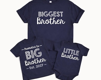 Matching Big Brother Little Brother Shirt, Est. 2026 or 2027, Navy Cotton, Sold Separately