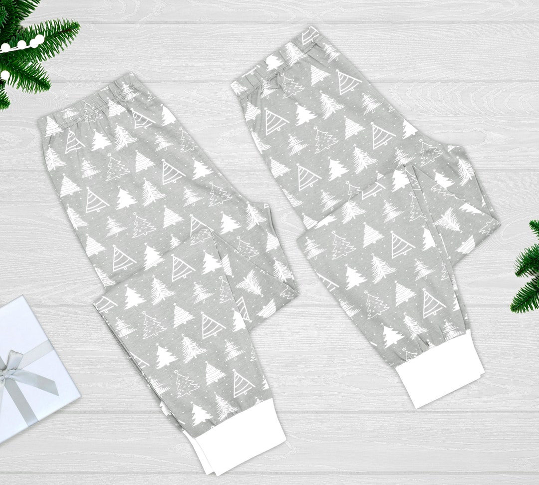 Adult Christmas Pajama Pants, Jogger Pajama Bottoms, Christmas Trees