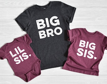 Big Bro Sibling Shirts, Baby Announcement, Big Sister Outfits, Matching, Little Sis, Sibling Hospital Outfits, Matching Shirts